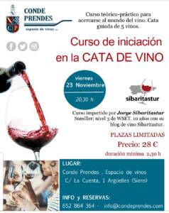 Cartel Curso de Iniciación a la cultura del vino Conde Prendes