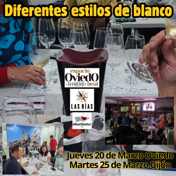 Cartel de la Cata de diferentes estilos de blancos en Oviedo y Gijón del vino en Oviedo y Gijon. Cata de vinos en Asturias